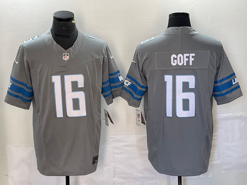 Men's Detroit Lions Jared Goff #16 Gray Jersey